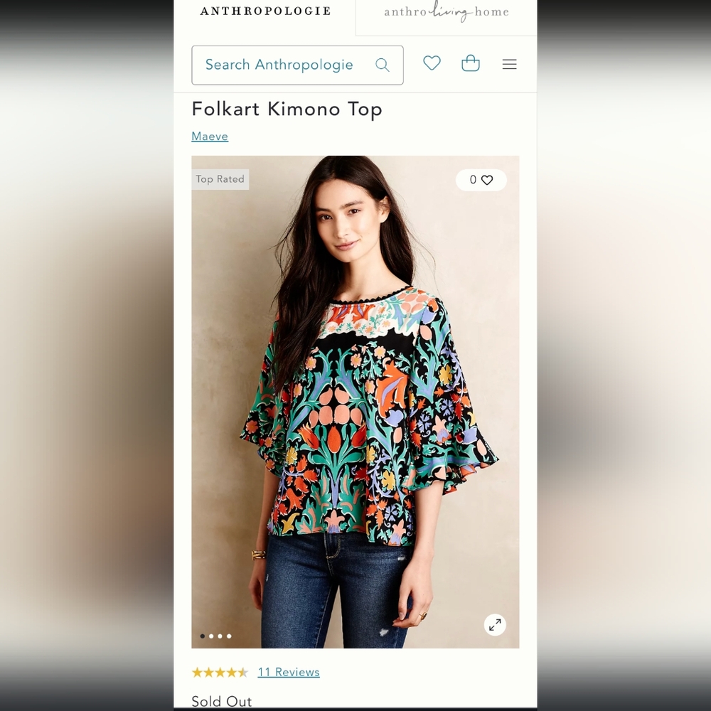 Anthropologie Maeve Silk Floral Folkart Kimono Top - Picture 2 of 9
